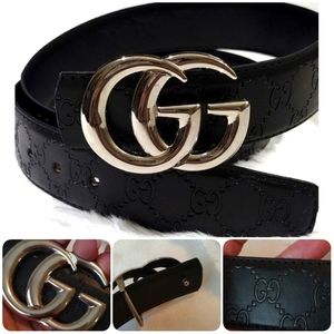 GG monogram black leather belt